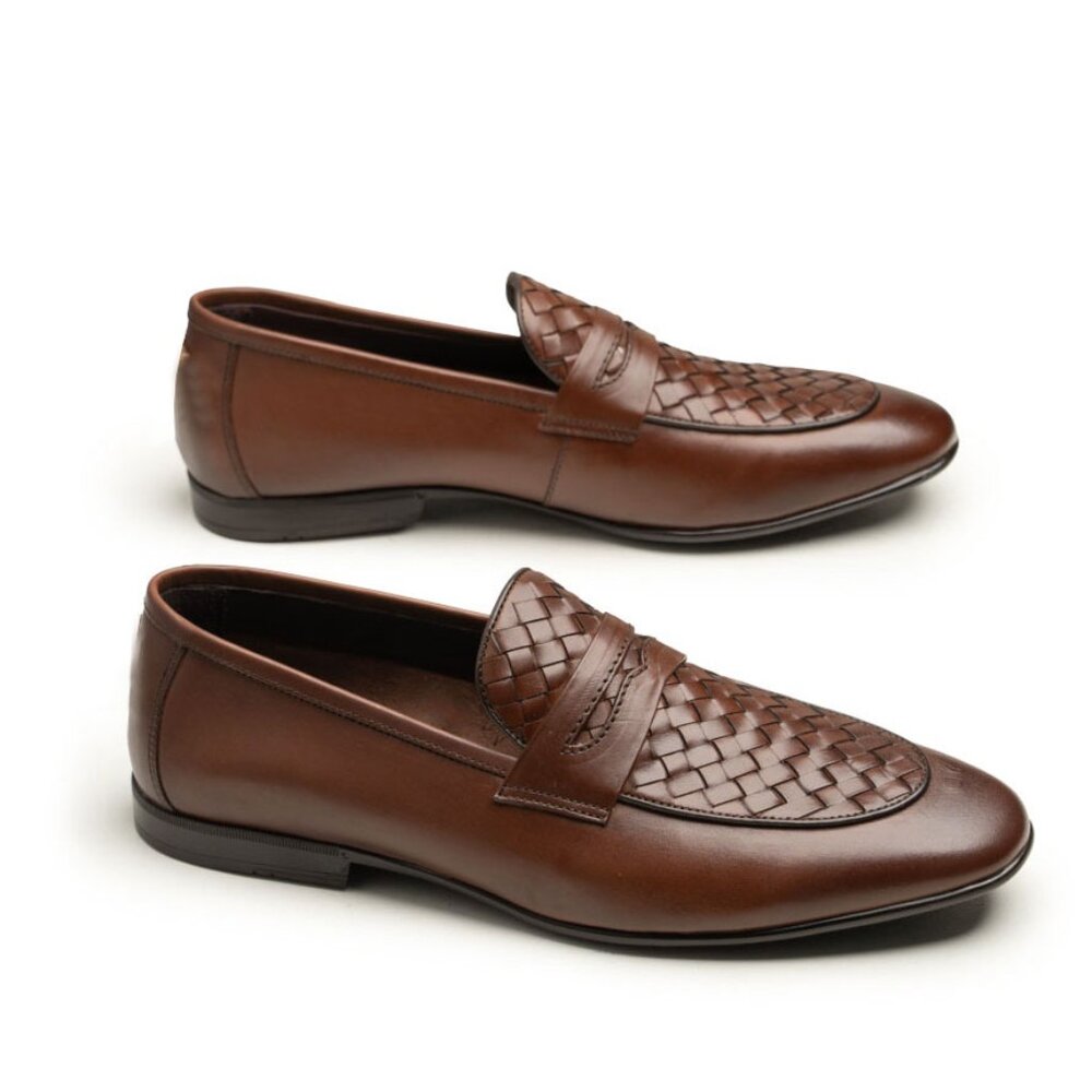 Bashwood Handmade Brown Leather Knitted Upper Men Loafers